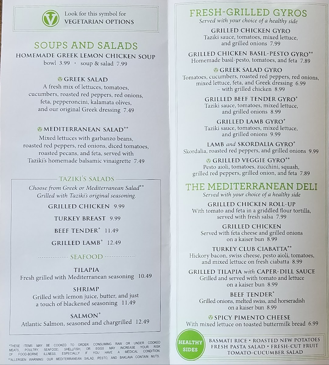 Menu Taziki's Mediterranean Cafe - Jacksonville - Beach Blvd-6